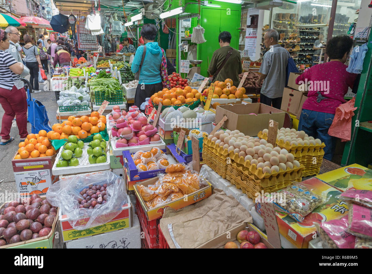 KOWLOON, HONG KONG APRIL 22, 2017 Fresh Fruits and Vegetables at