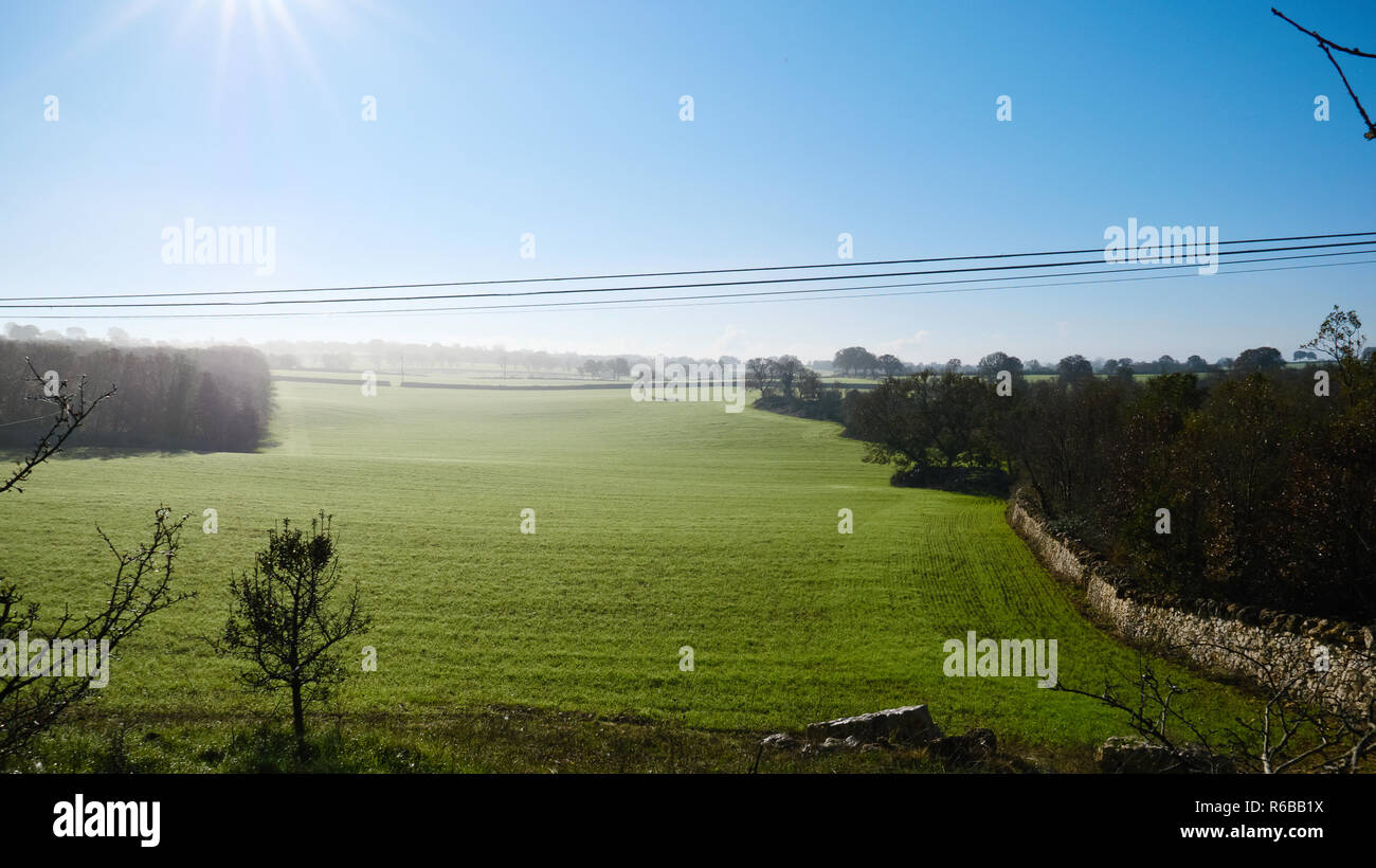 rural landscape with the fog  of a morning autumn on the hills of Puglia Stock Photo