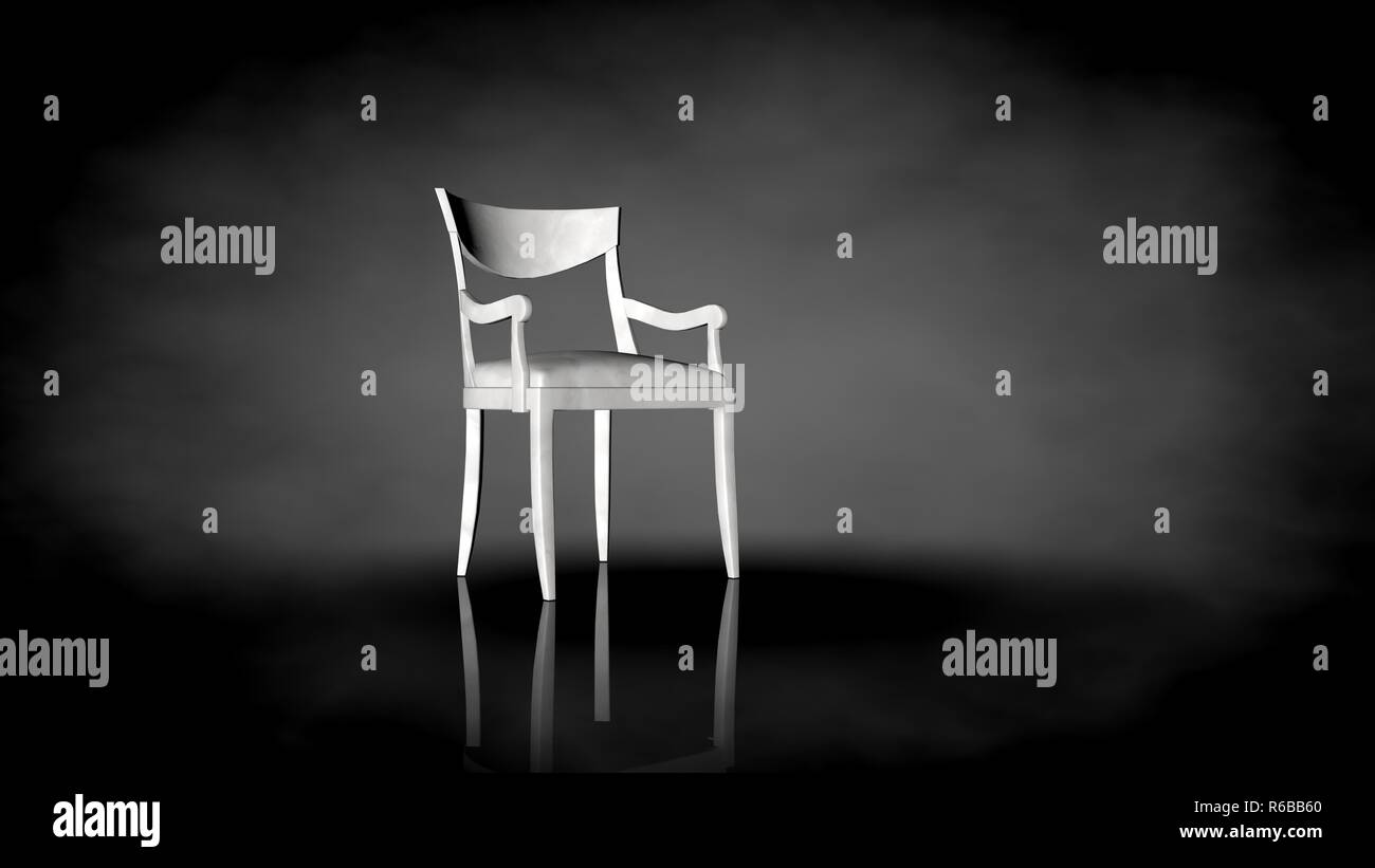 3d rendering of a white chair on a black background Stock Photo