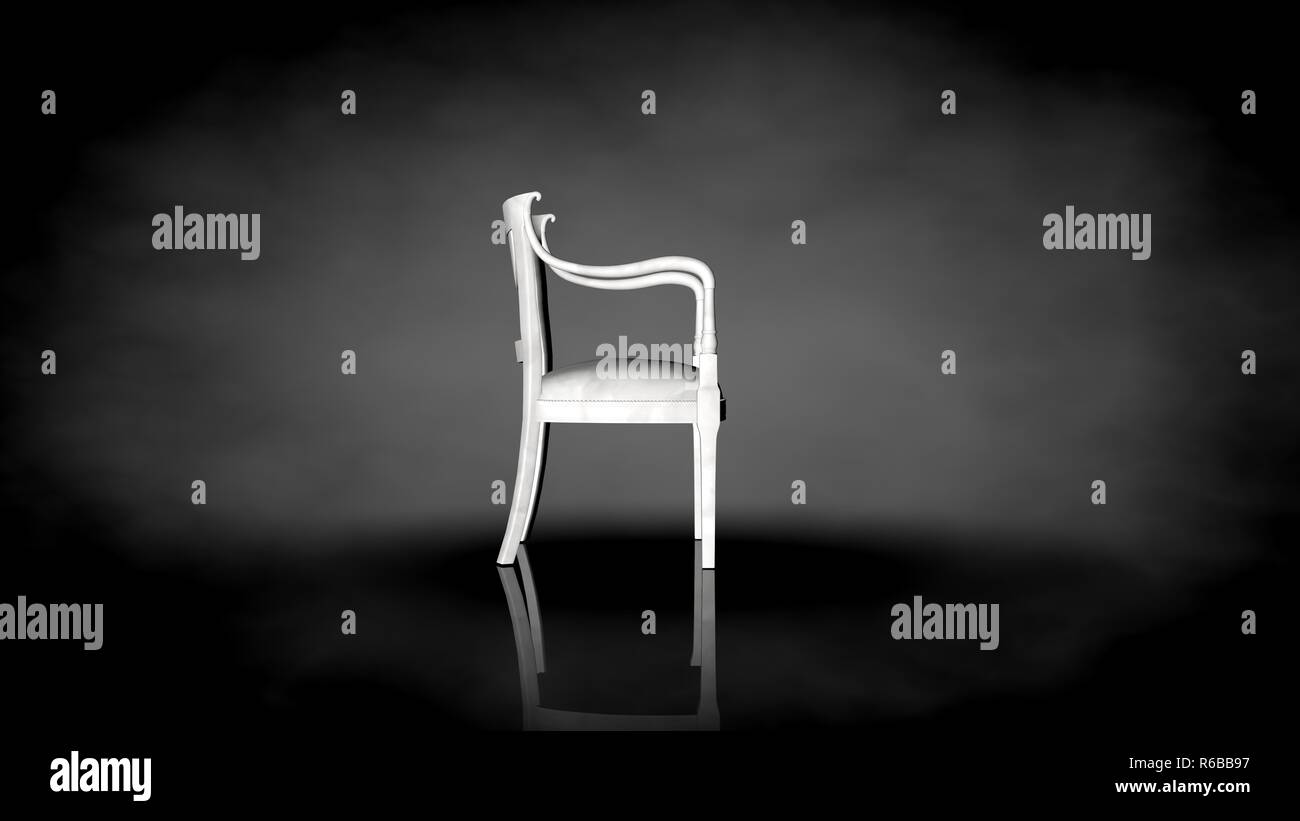 3d rendering of a white chair on a black background Stock Photo