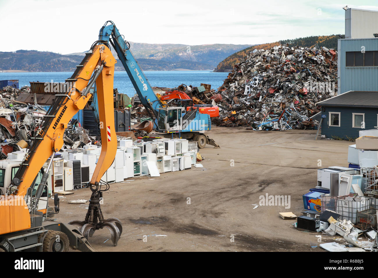 Hommelvik, Norway -  - October 18, 2016: Recycling factory of Hommelvik, coastal village in Norway Stock Photo