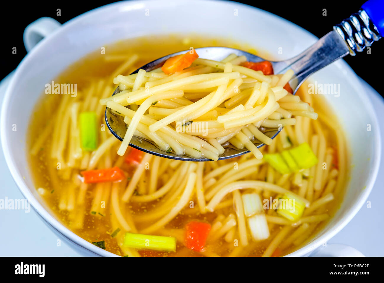 Beef Broth With Noodles Stock Photo Alamy