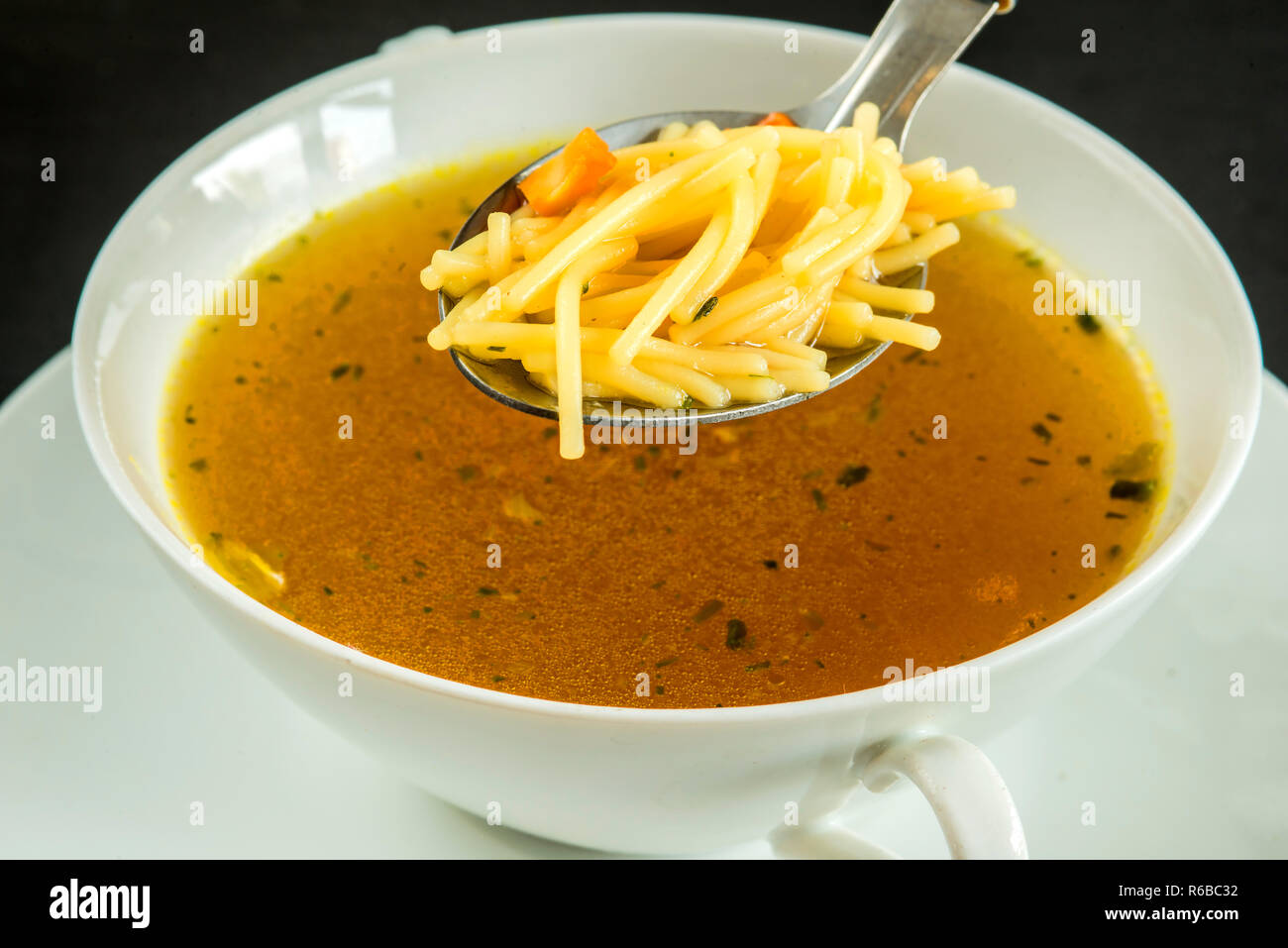 Beef Broth With Noodles Stock Photo Alamy