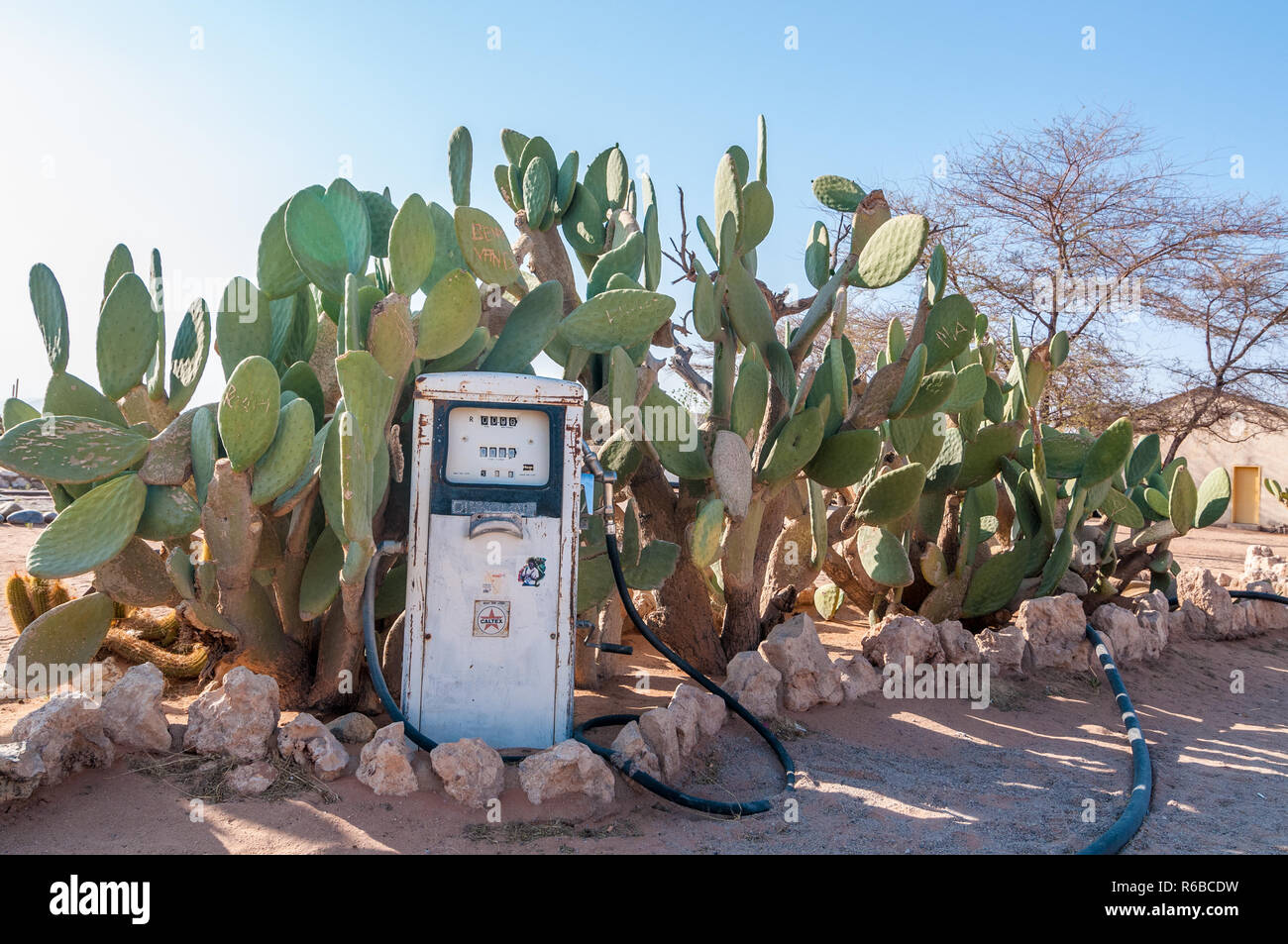 old petrol pump, Solitaire gas station, Namibia Stock Photo