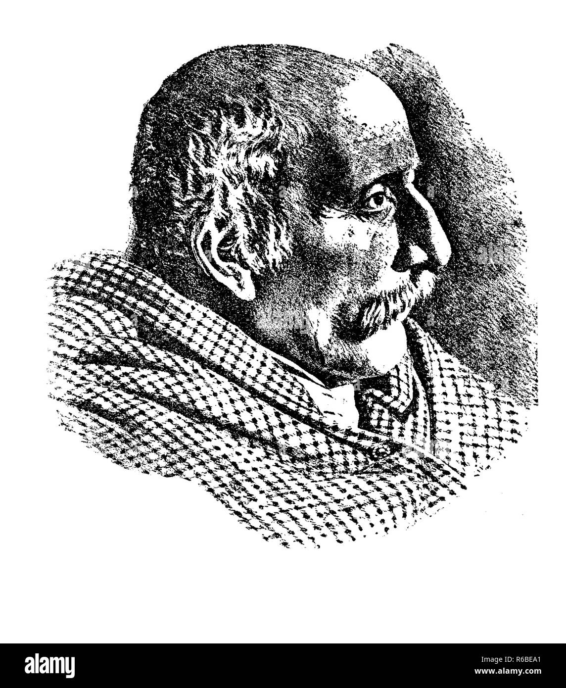 Vintage engraving portrait of Carlo Cattaneo (1801 –  1869), Italian philosopher and writer. Republican, he took part at the Carbonari movement in Lombardy. Stock Photo