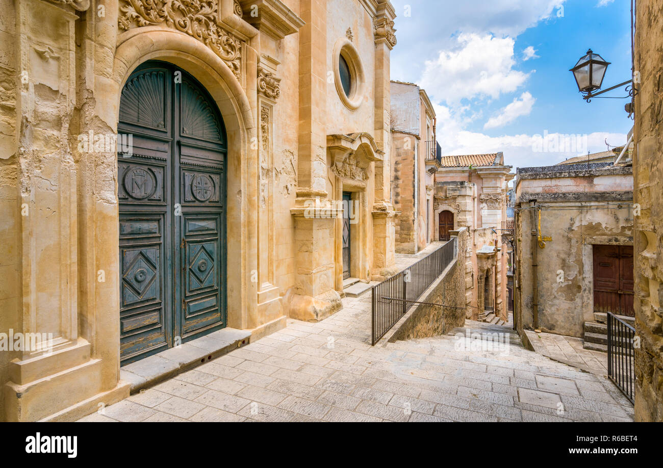 Scenic sight in Ragusa Ibla with the Church of Santa Maria dell'Itria.  Sicily, southern Italy. Stock Photo