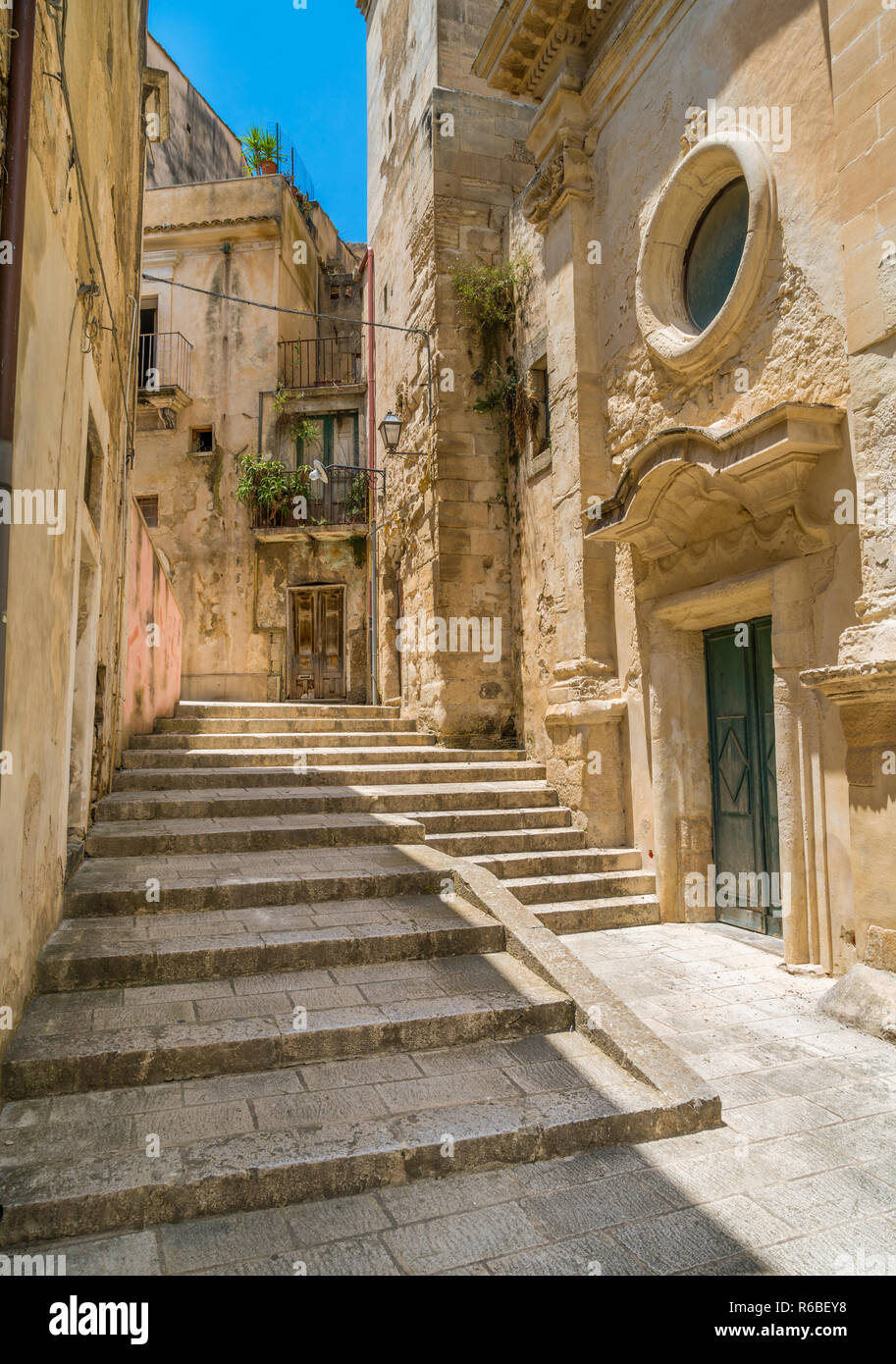 Scenic sight in Ragusa Ibla with the Church of Santa Maria dell'Itria.  Sicily, southern Italy. Stock Photo