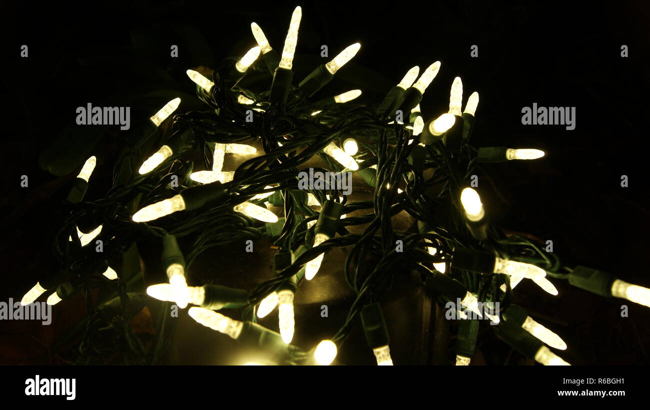 White Christmas Lights Black Background