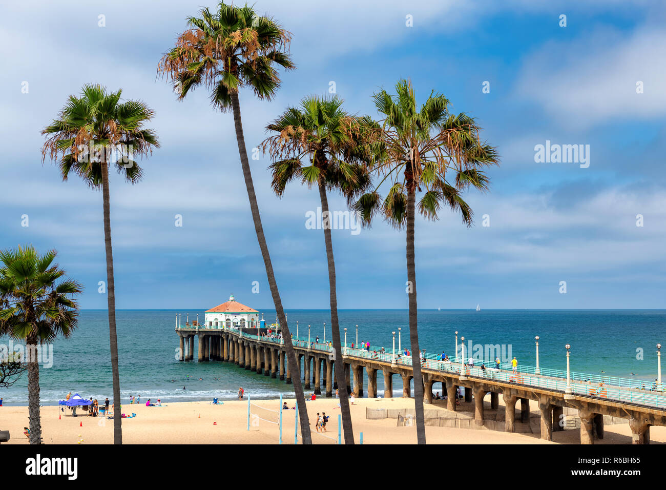 Palm trees on Manhattan Beach Stock Photo