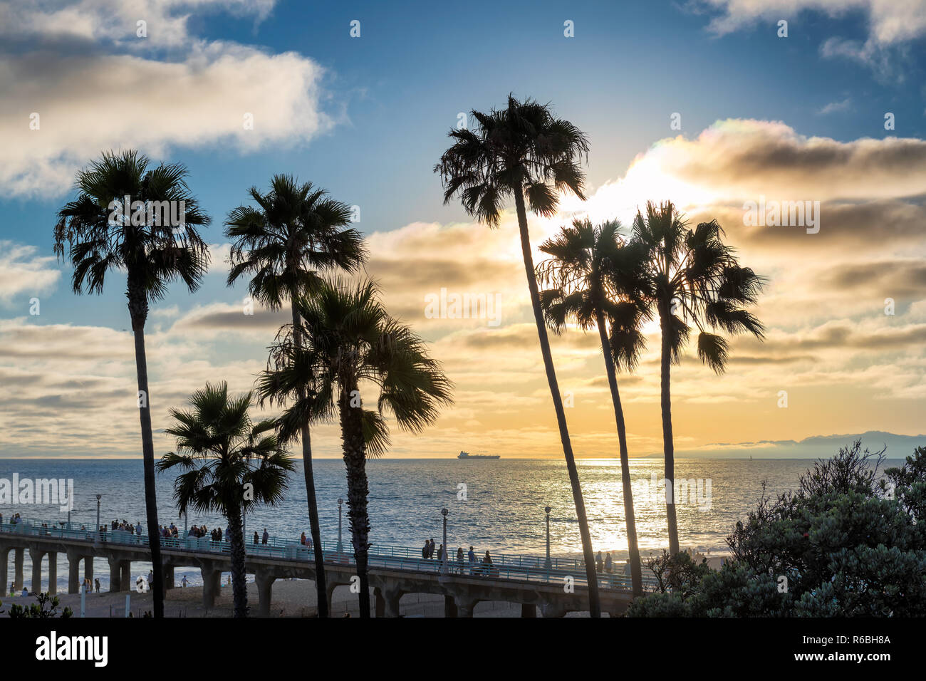 California beach at sunset Stock Photo