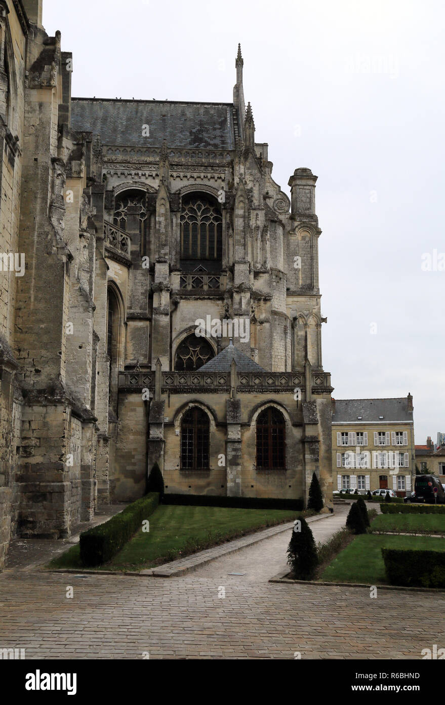 Exterior of Cathedrale Notre Dame from Enclave Notre Dame, Saint Omer, Pas de Calais, Hauts de France, France Stock Photo