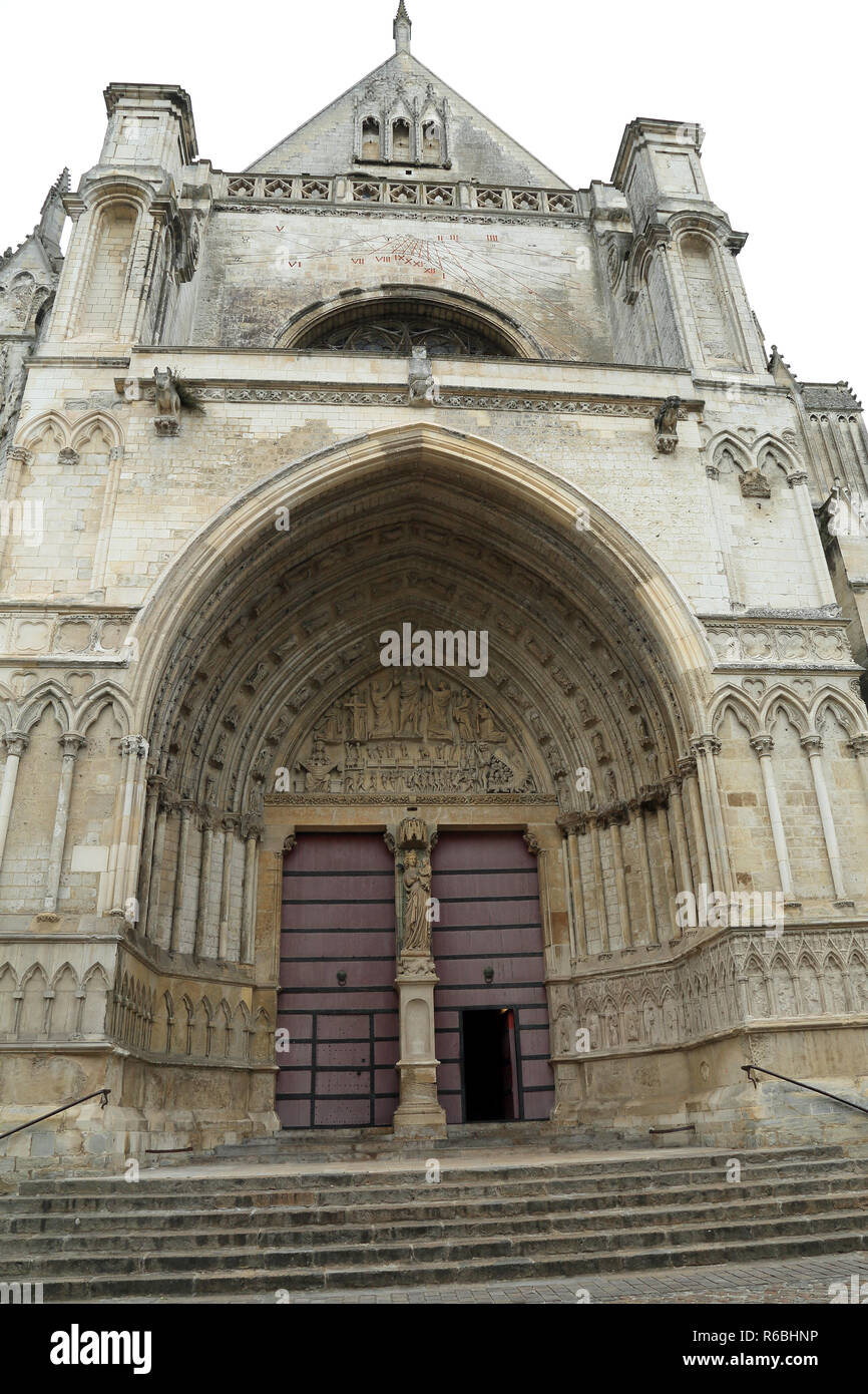13th century double doors entrance to cathedral st omer, Enclave Notre Dame, Saint Omer, Pas de Calais, Hauts de France, France Stock Photo