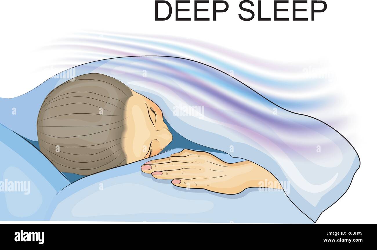 illustration of a girl sleeping in deep sleep under the blue blanket