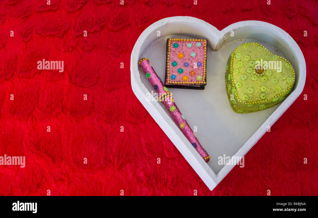Valentines Day Decorations Background A White Heart Shaped Box