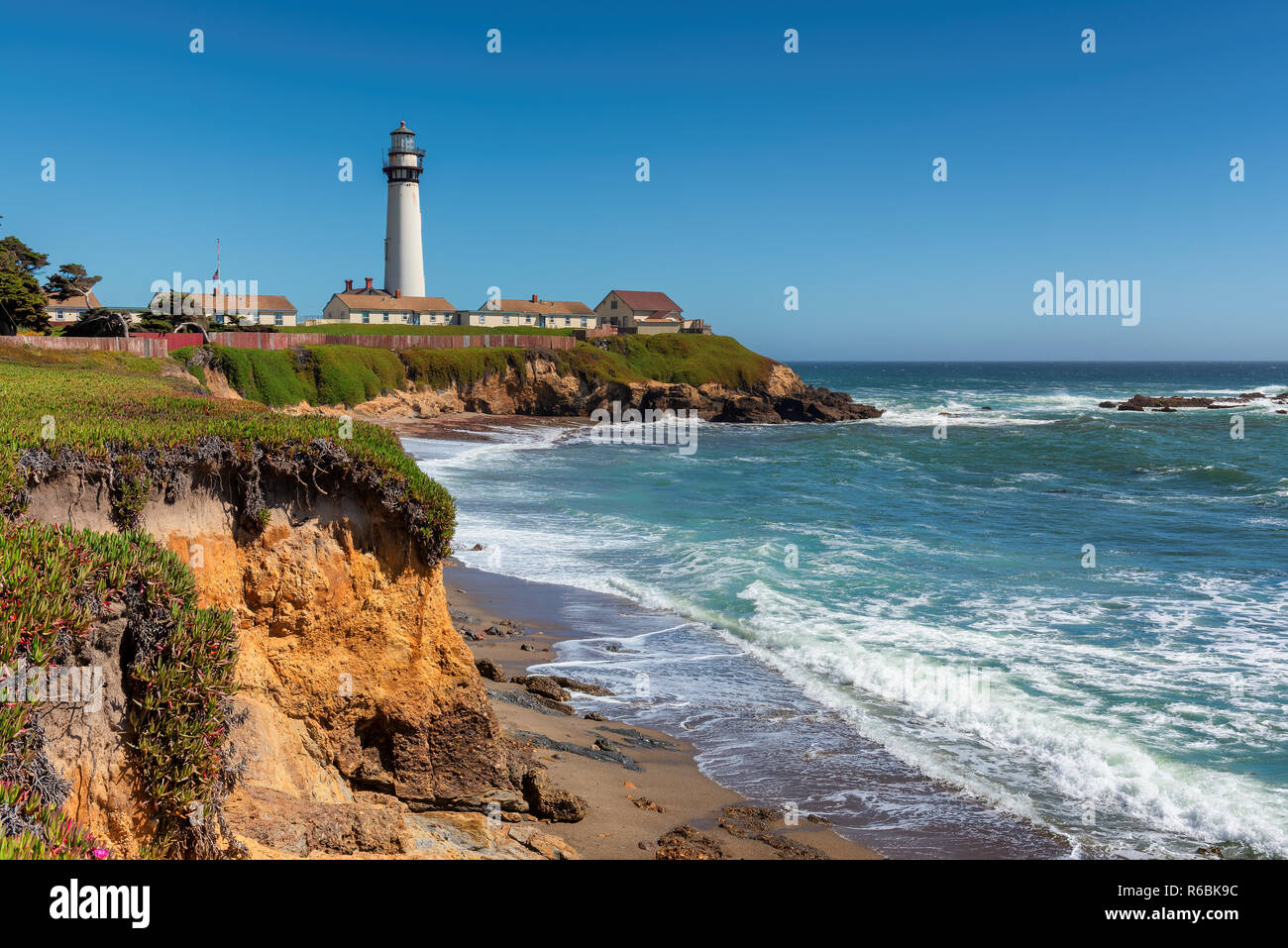 California beach with lighthouse. Stock Photo