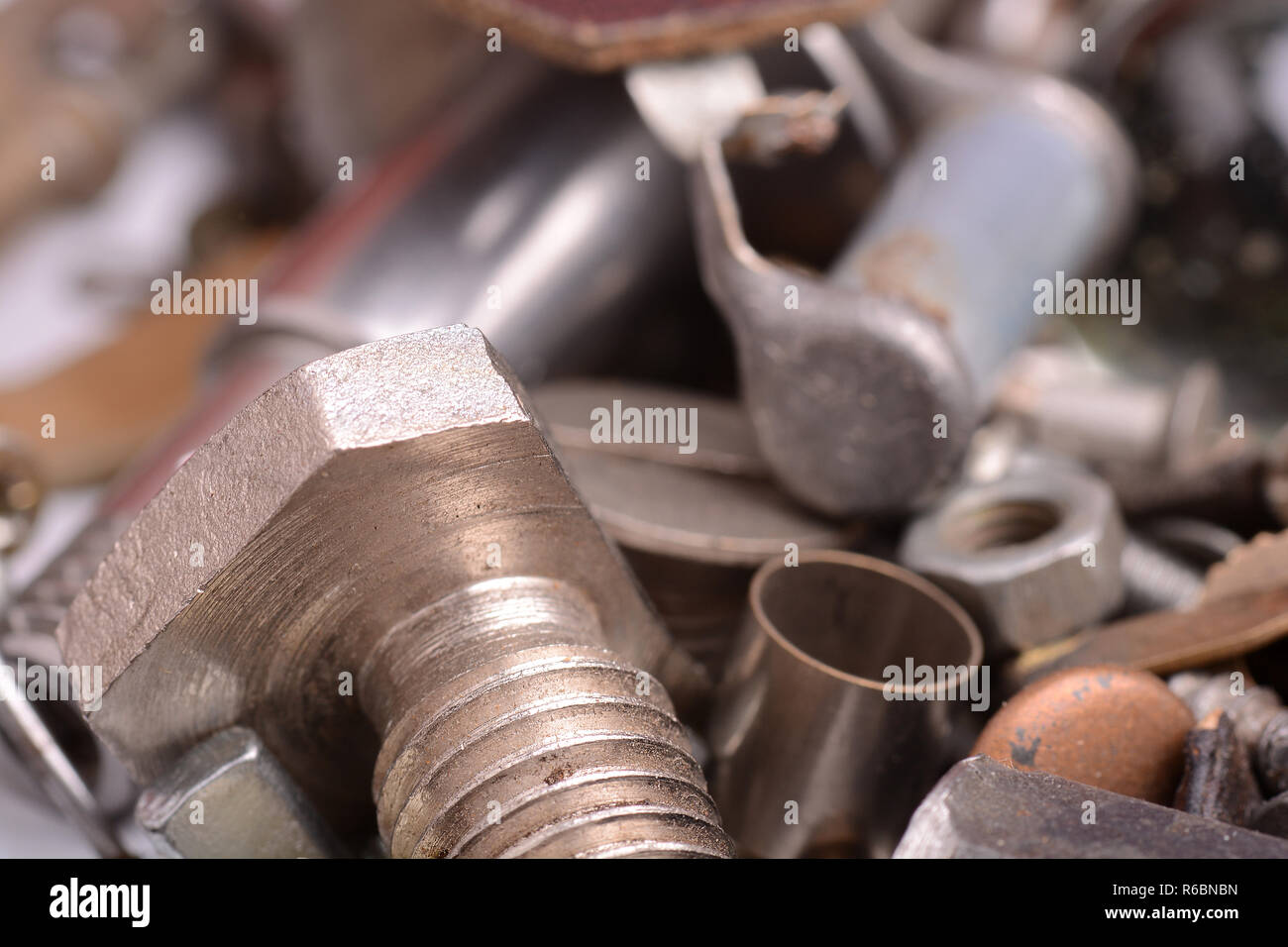 old rusty screw,nuts and bolt with vintage style, close up Stock Photo