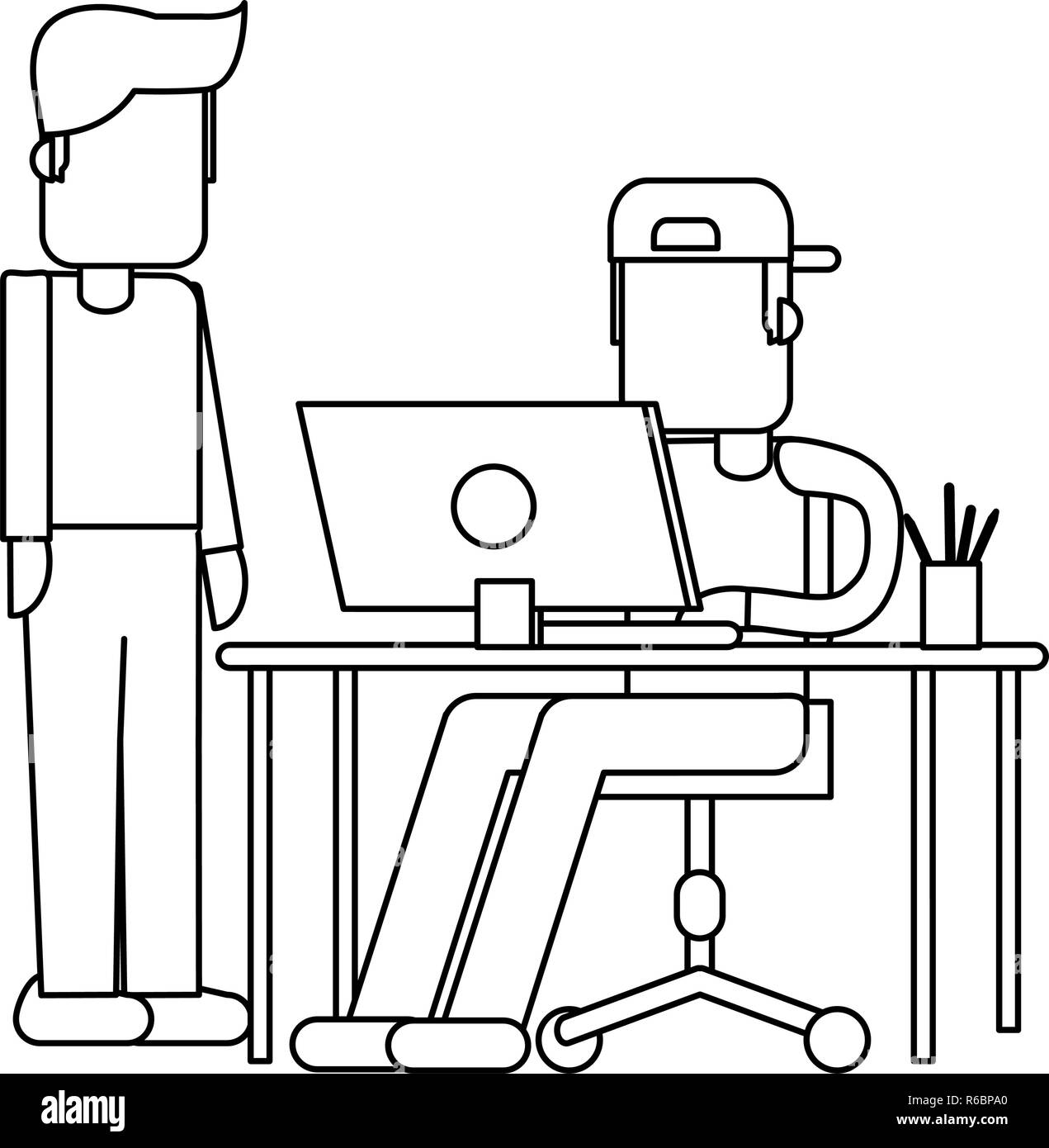 Working with computer avatar black and white Stock Vector Image & Art ...