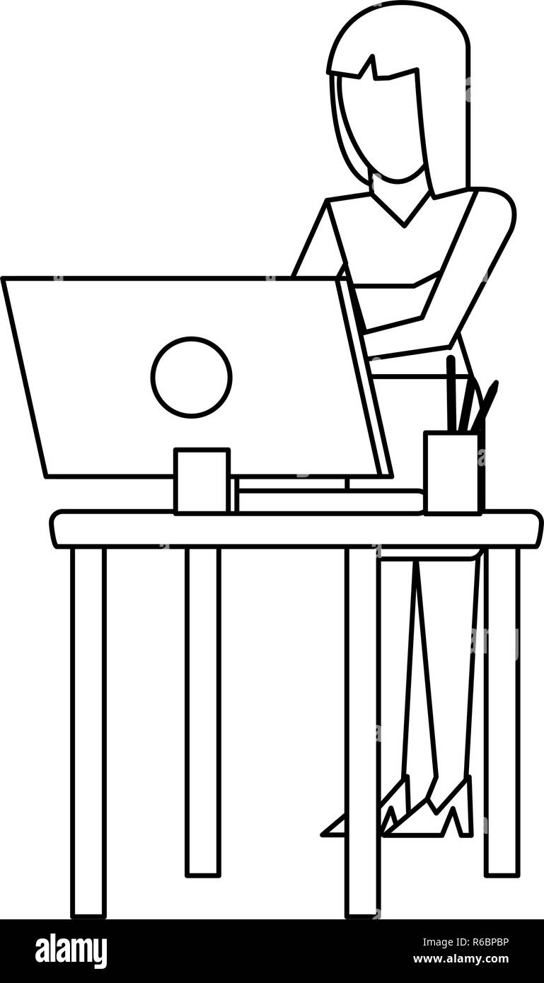 Working with computer avatar black and white Stock Vector Image & Art ...