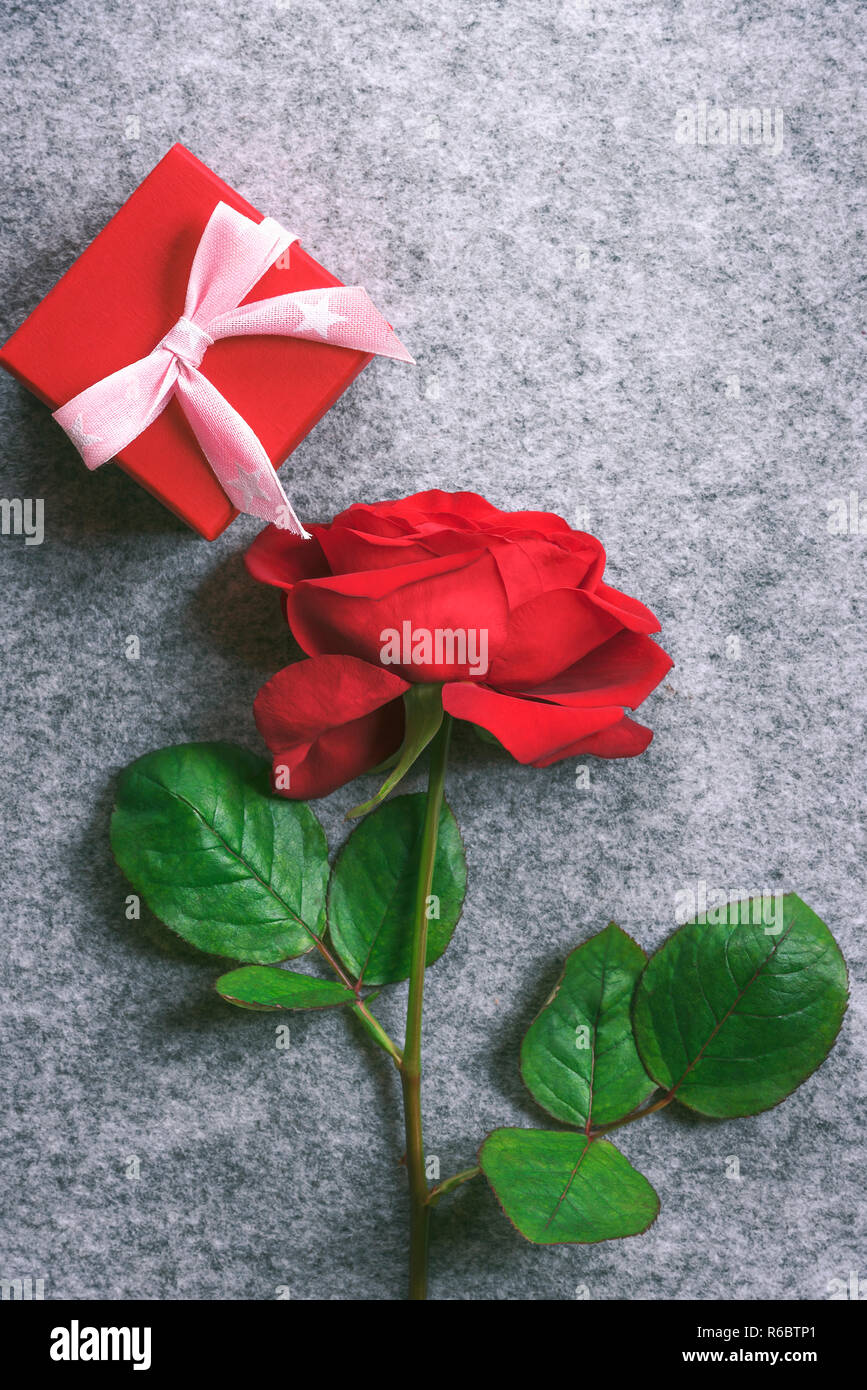 One Red Rose And A Cute Gift Box Stock Photo 227683625 Alamy