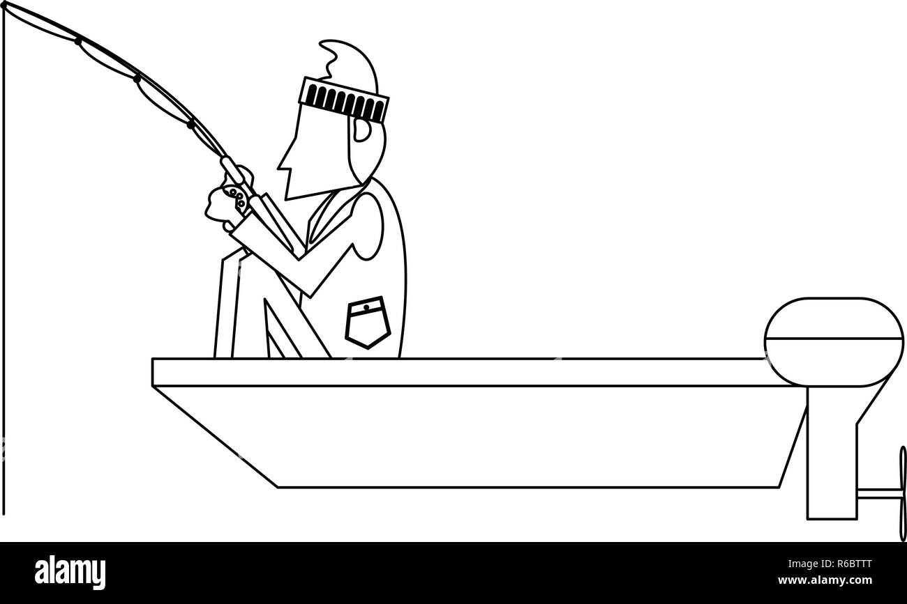 Fisherman in boat in black and white Stock Vector Image & Art - Alamy