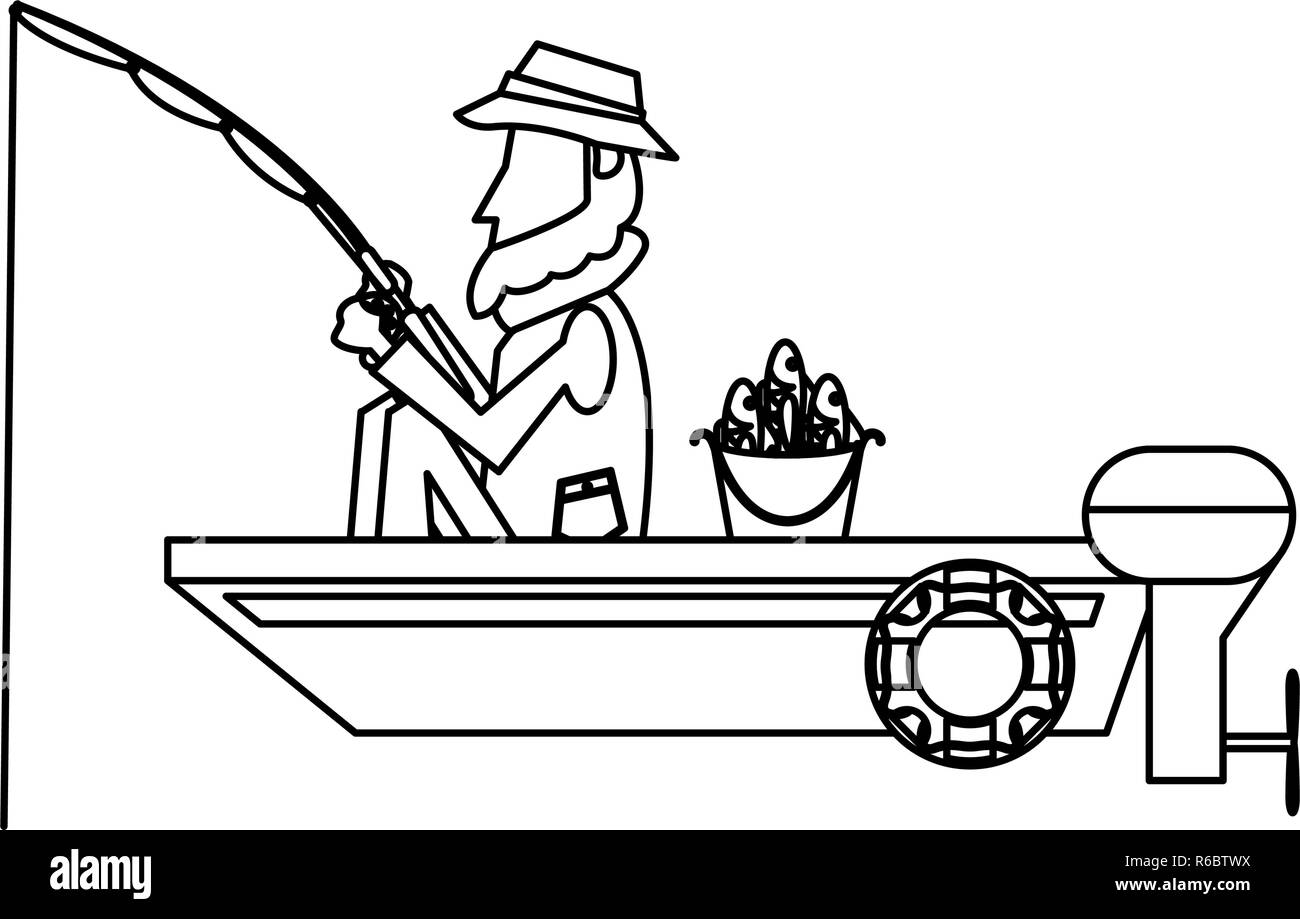 Fisherman in boat in black and white Stock Vector Image & Art - Alamy