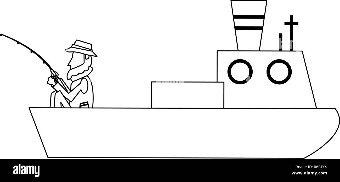 Fisherman in boat in black and white Stock Vector Image & Art - Alamy