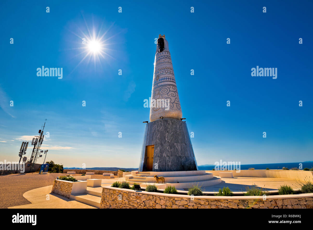 Giant Virgin Mary statue on hill above Primosten Stock Photo Alamy