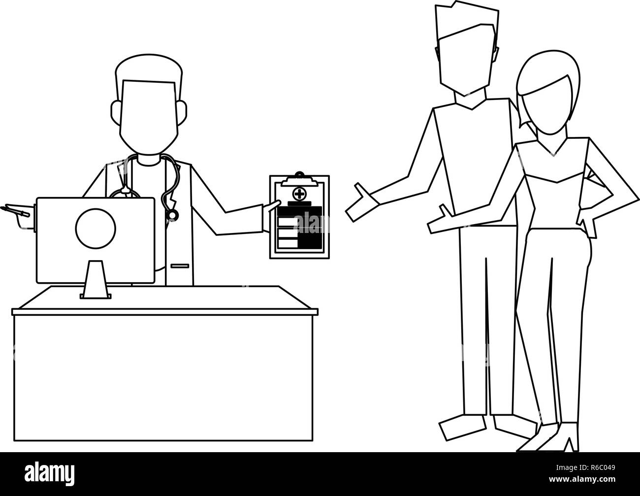 Doctor and patients black and white Stock Vector Image & Art - Alamy