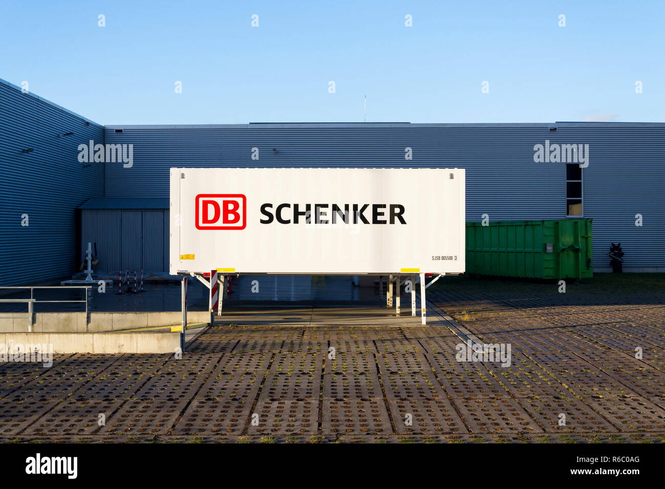 KLADNO, CZECH REPUBLIC - DECEMBER 4 2018: DB Schenker german rail operator Deutsche Bahn AG logistics division company logo on shipping container Stock Photo