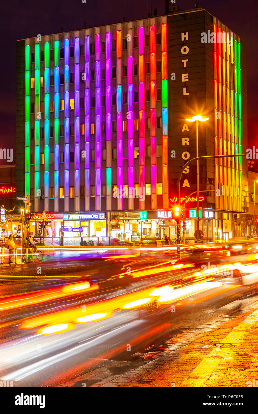 Novum Hotel Arosa Essen, mit LED beleuchtete Fassade, in Essen Rüttenscheid, Stock Photo