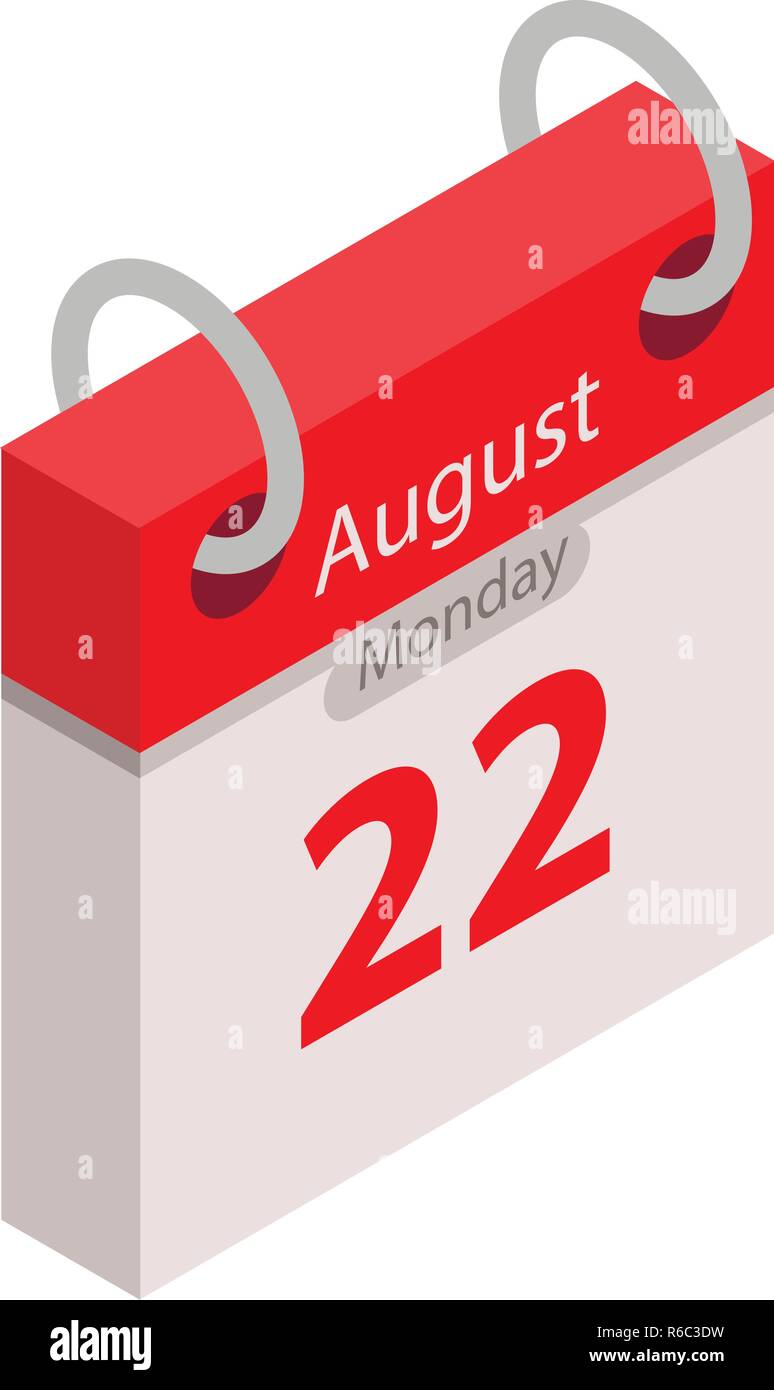 Calendar 22 august holiday icon, isometric style Stock Vector Image & Art -  Alamy