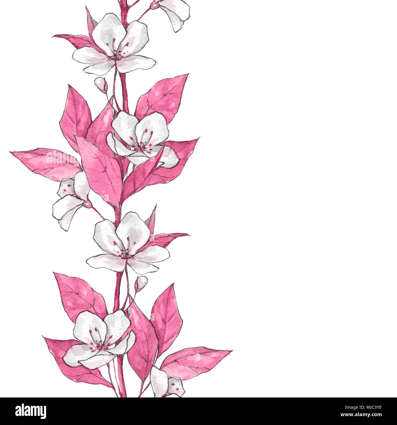 Seamless pattern with flowers and pink leaves Stock Photo - Alamy