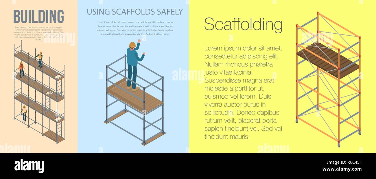 Scaffolding banner set, isometric style Stock Vector