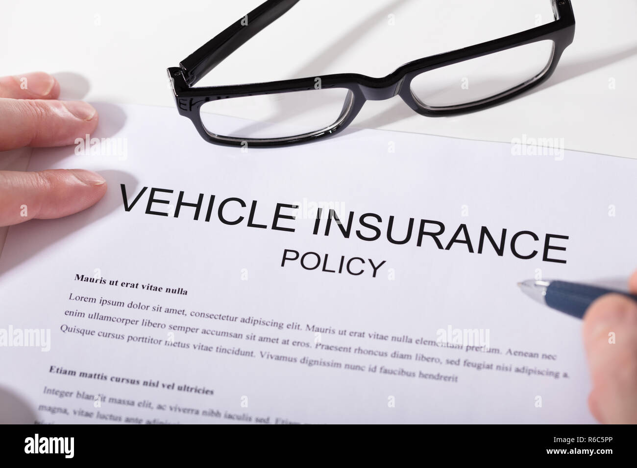 Elevated View Of Vehicle Insurance Policy Form Stock Photo Alamy