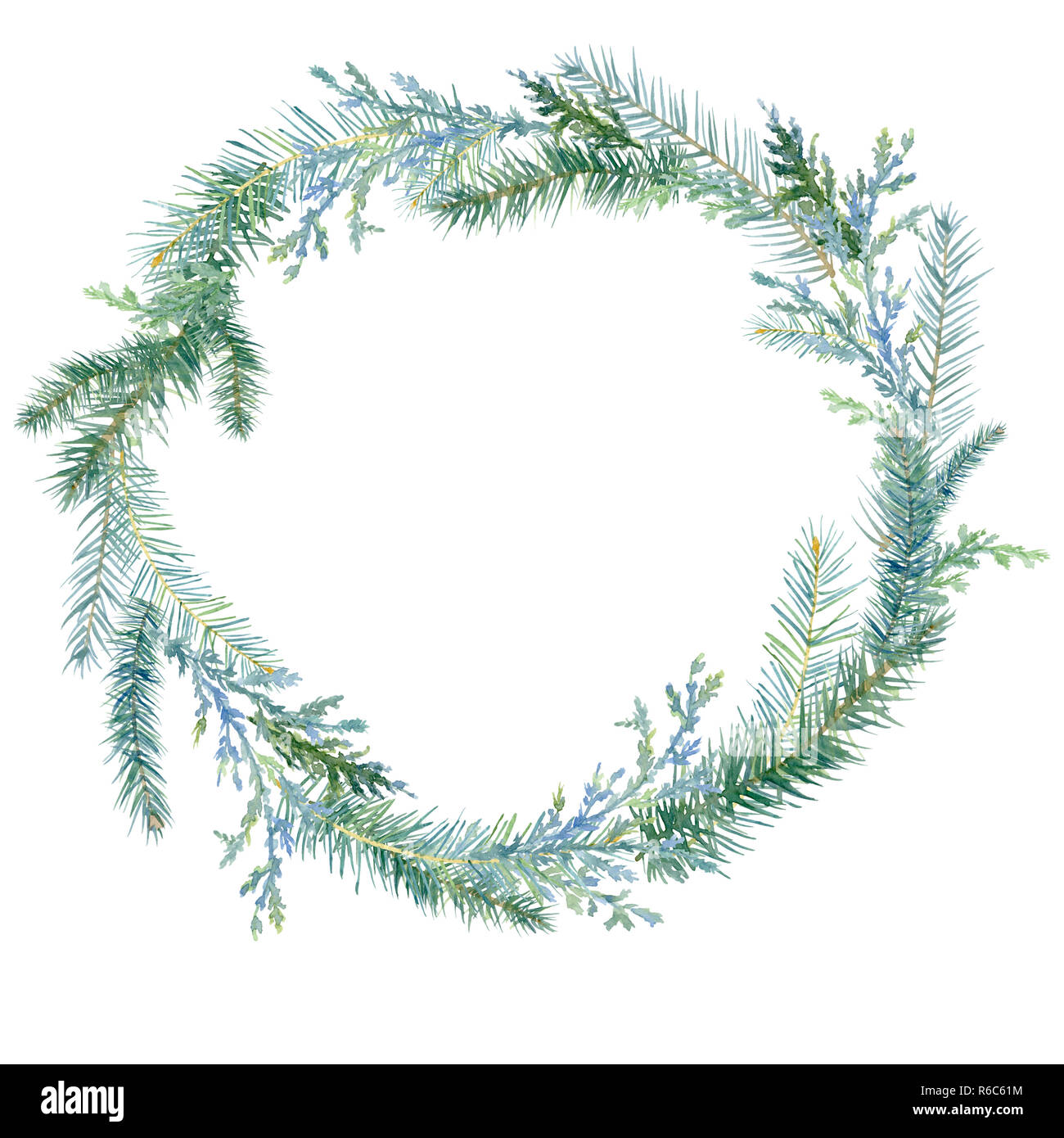 Watercolor Winter Painting Vintage Round Frame With Branches Of
