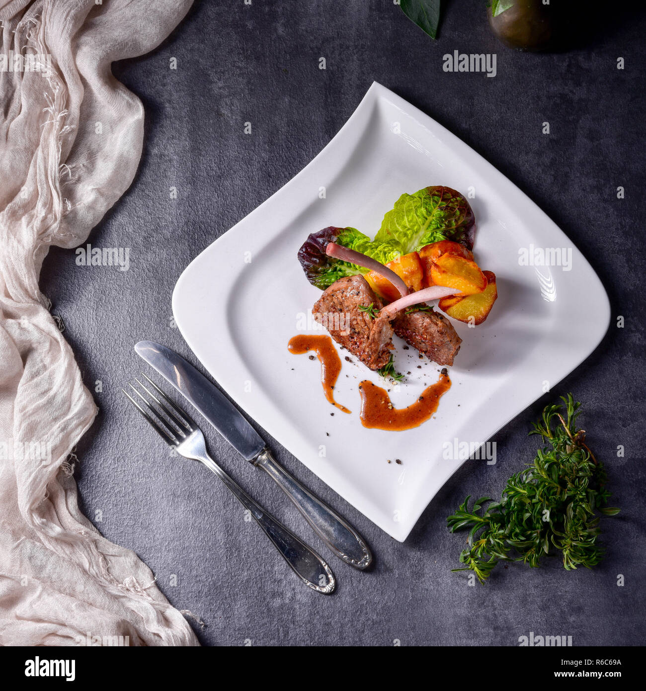 grilled lamb chops with potatoes Stock Photo - Alamy