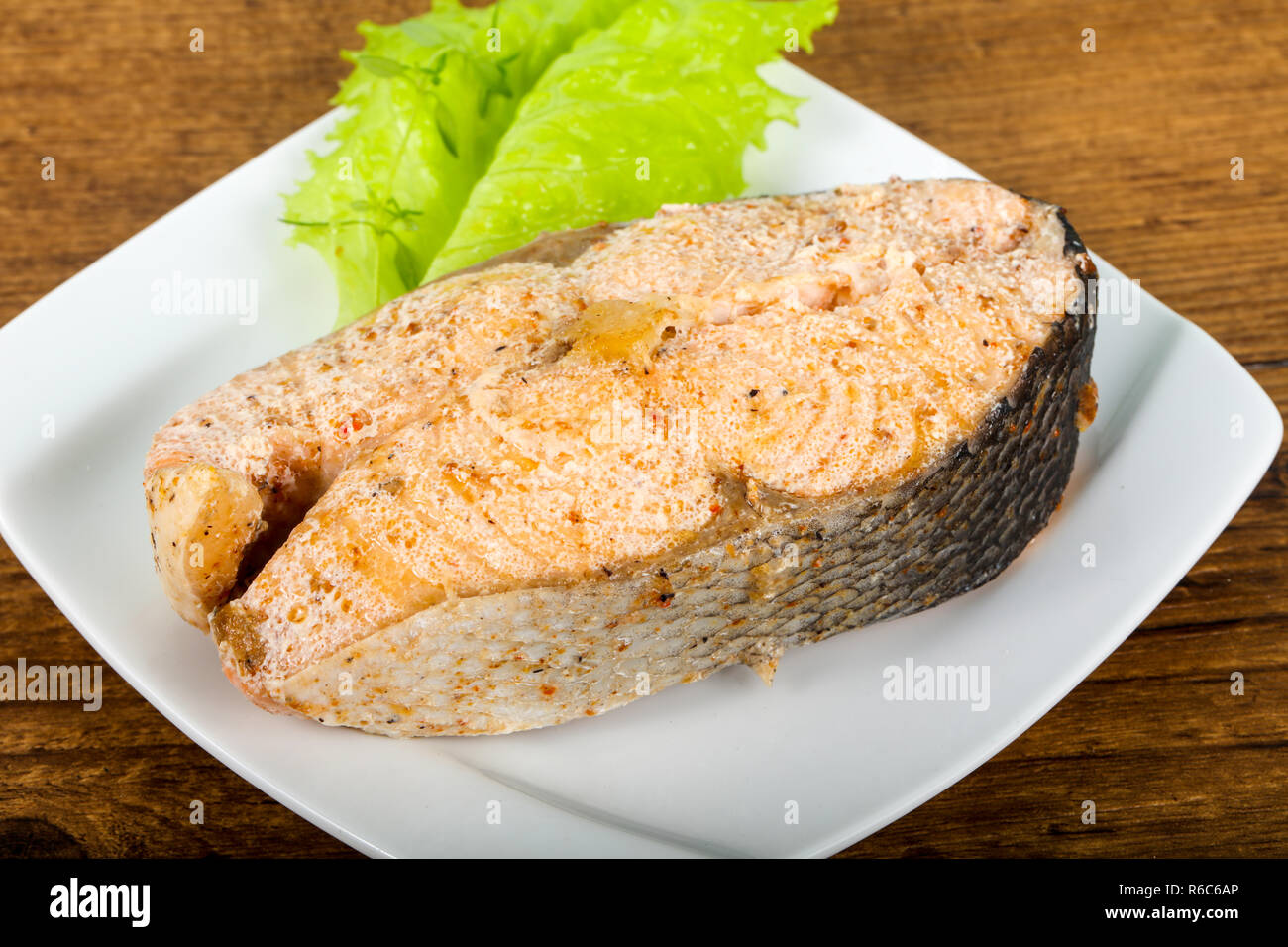 Steamed salmon with thyme Stock Photo Alamy