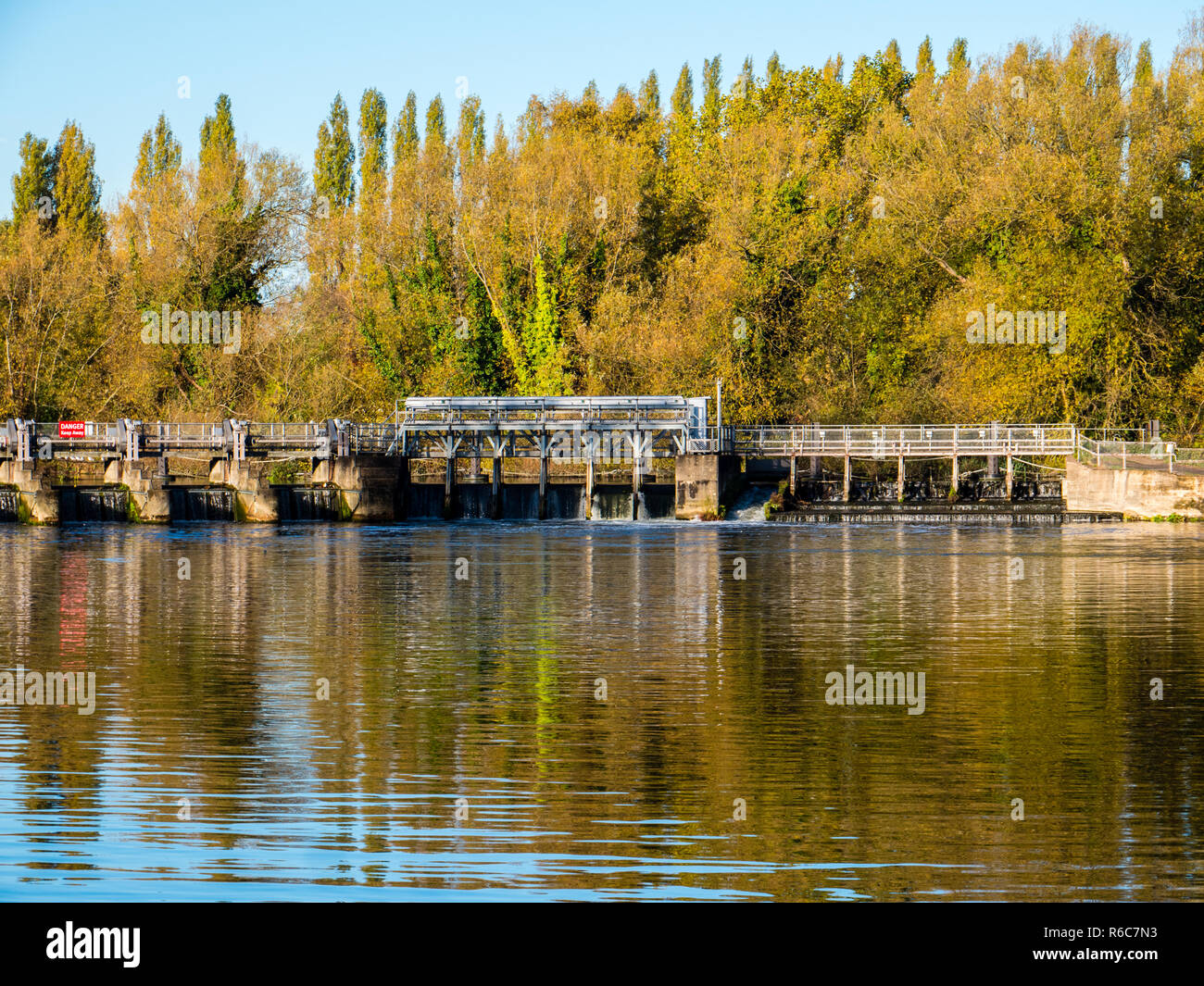 Caversham Lock and Weir Viewed from Kings Meadow, Reading, Berkshire
