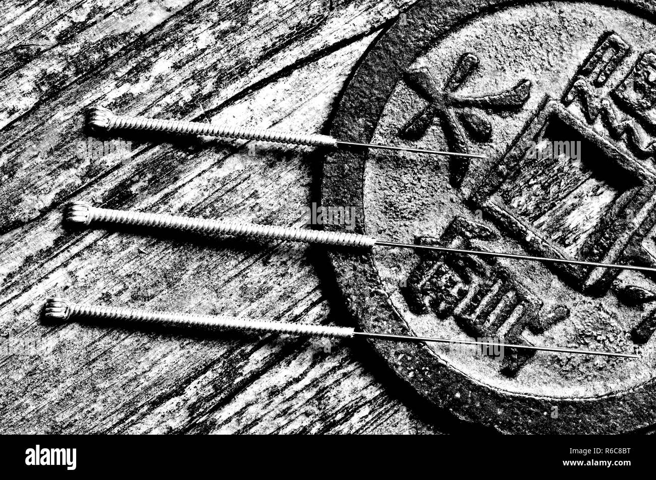 Acupuncture needles antique chinese coin hires stock photography and