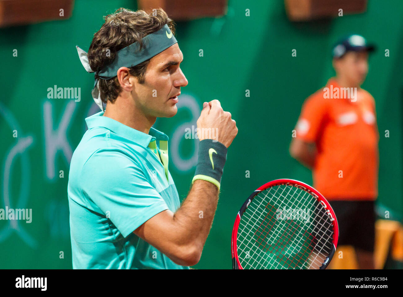 Roger Federer at Garanti Koza, Istanbul Open in Turkey 2015. Playing on  clay court tennis Stock Photo - Alamy