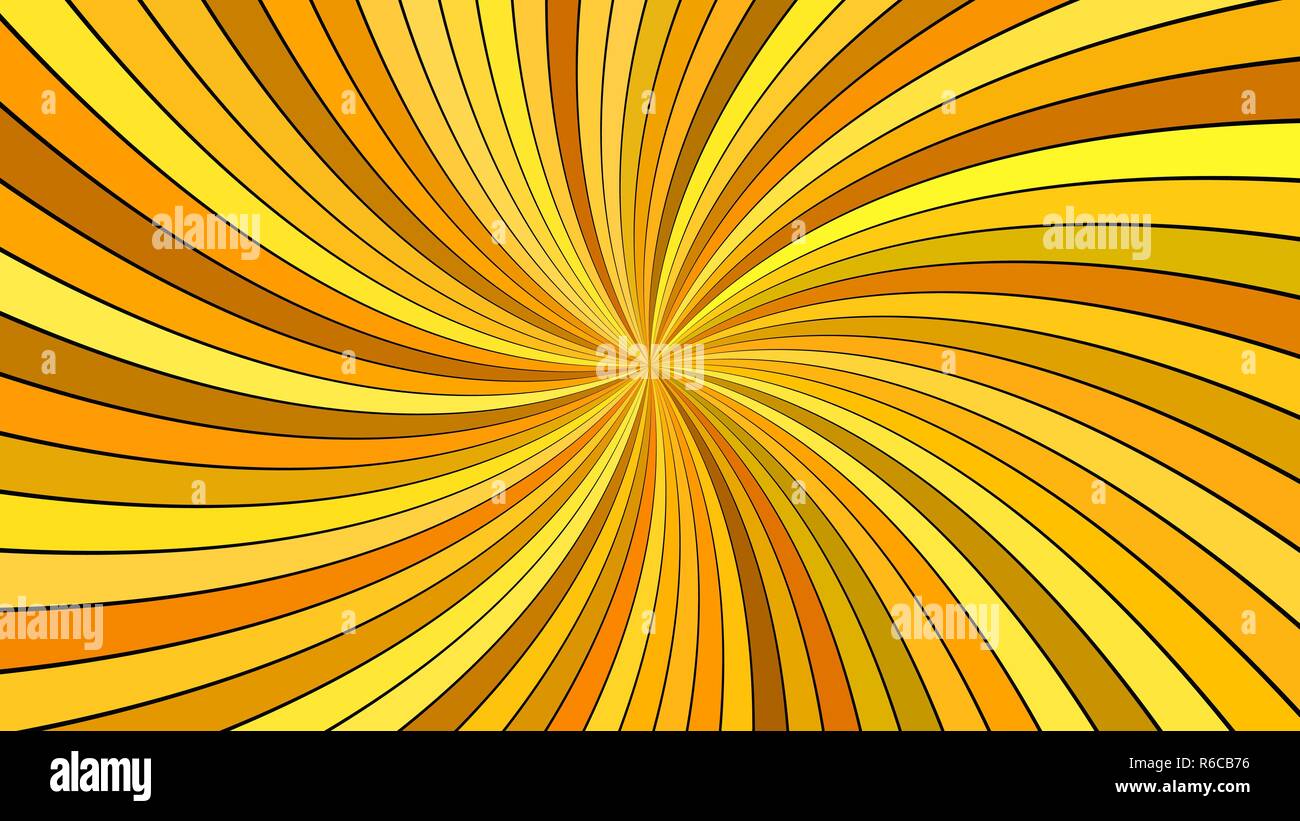 Orange hypnotic abstract spiral background with curved striped rays Stock Vector
