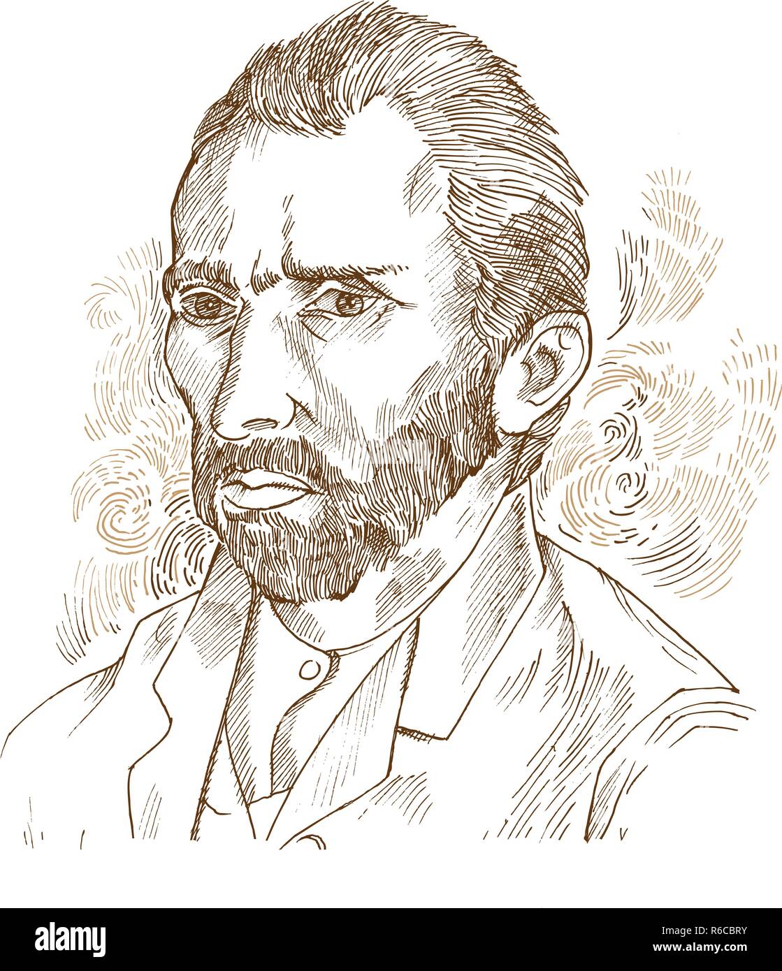 Hand drawn vector portrait.Vincent Van Gogh Stock Vector Image