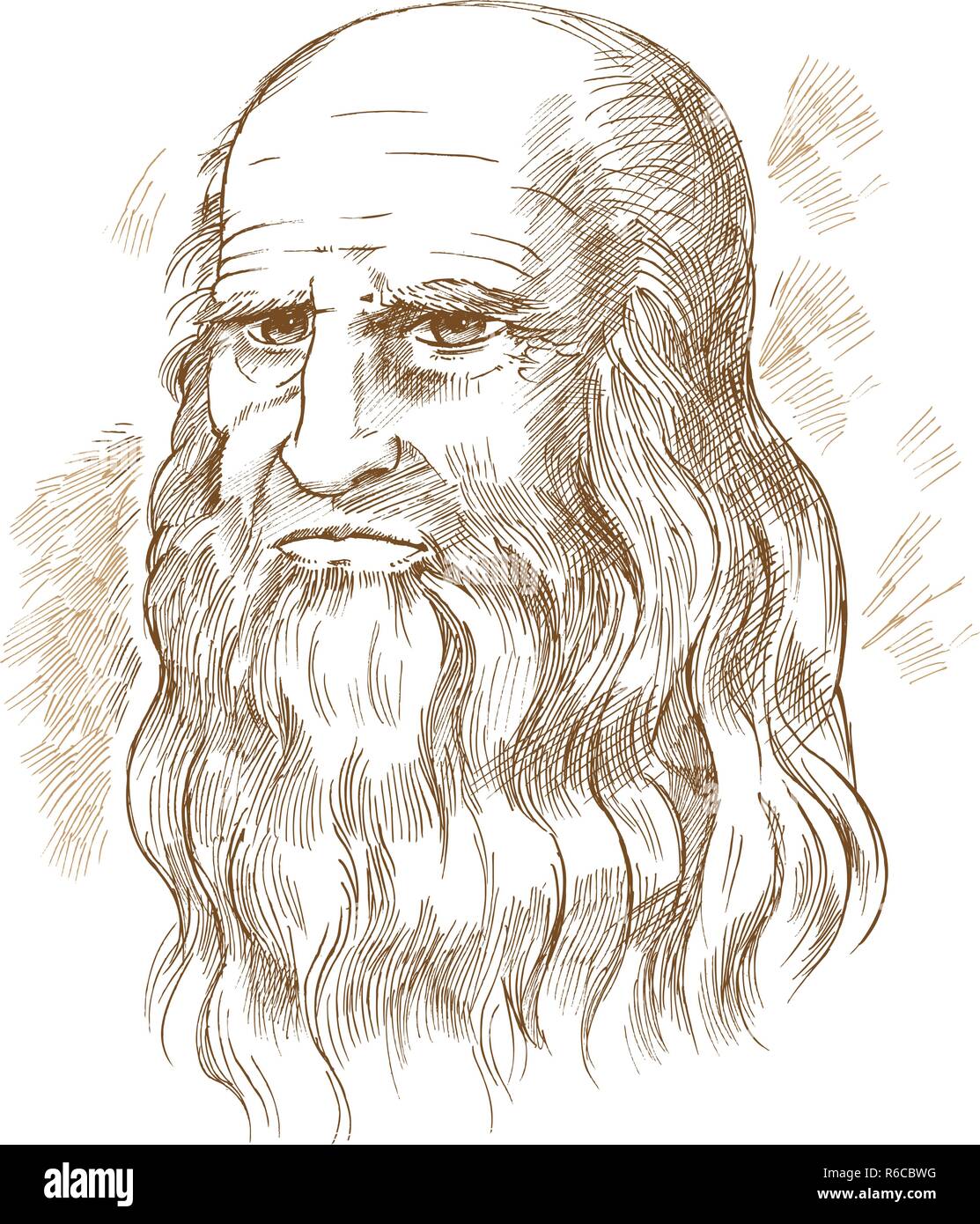 Hand drawn vector portrait. Leonardo Da Vinci Stock Vector