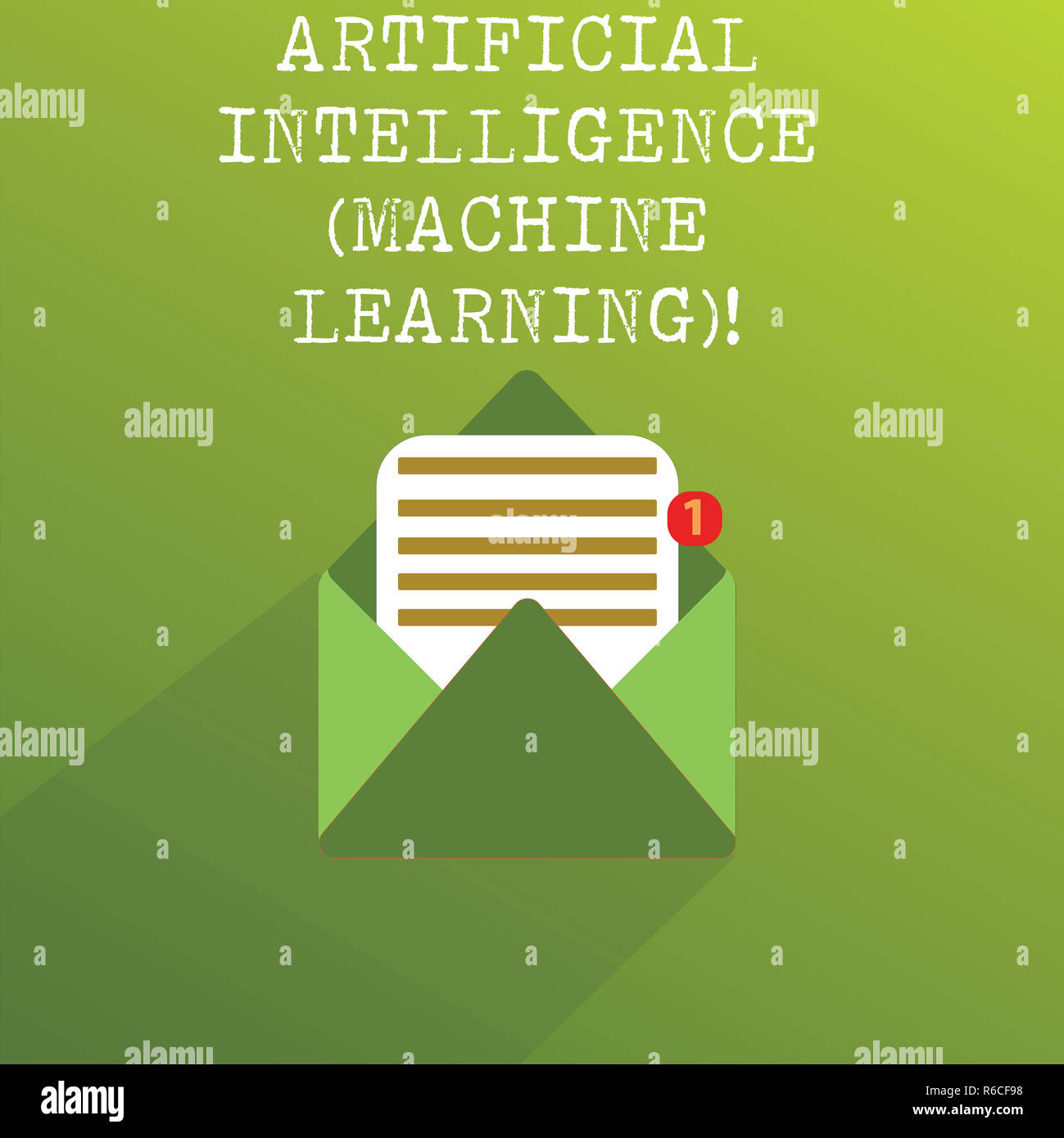 Handwriting text Artificial Intelligence Machine Learning. Concept meaning Latest technology robots chat bot Open Message Envelope with one Empty Shee Stock Photo