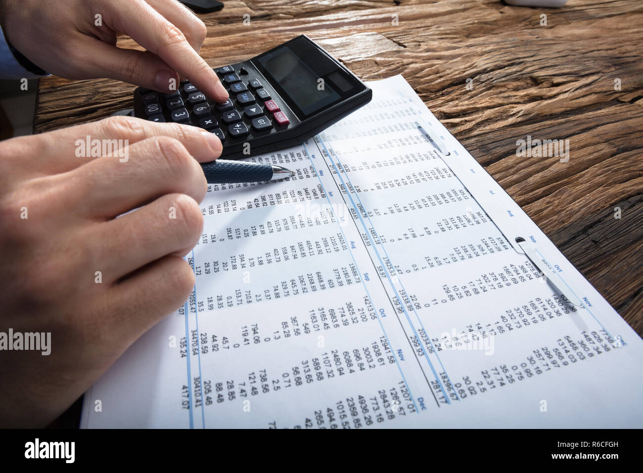 Businessman's Hand Calculating Financial Data With Calculator Stock Photo -  Alamy