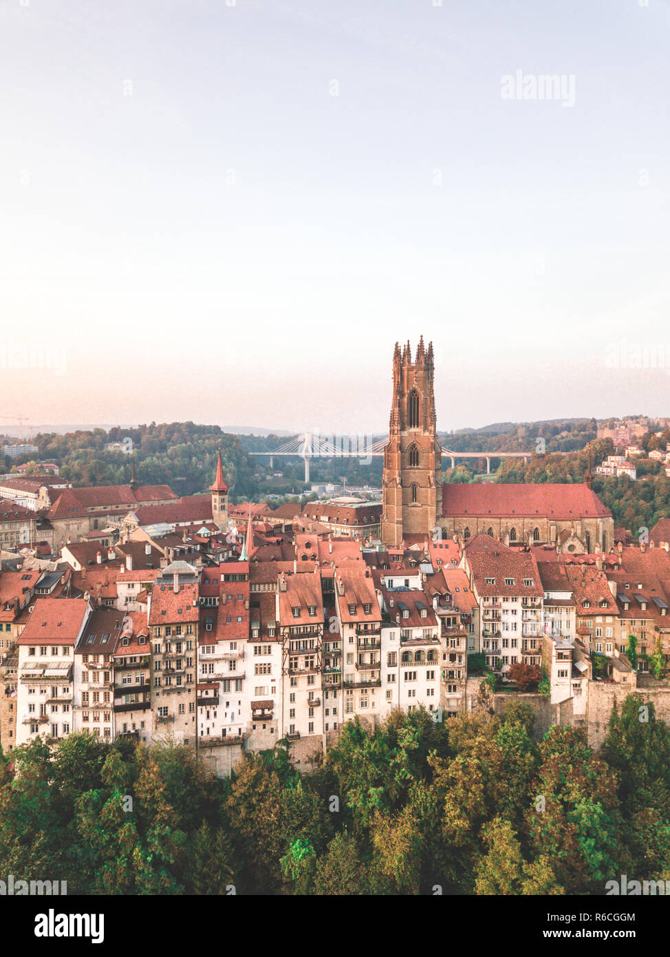 Fribourg in Switzerland. Bilingual city full of life and students. Stock Photo