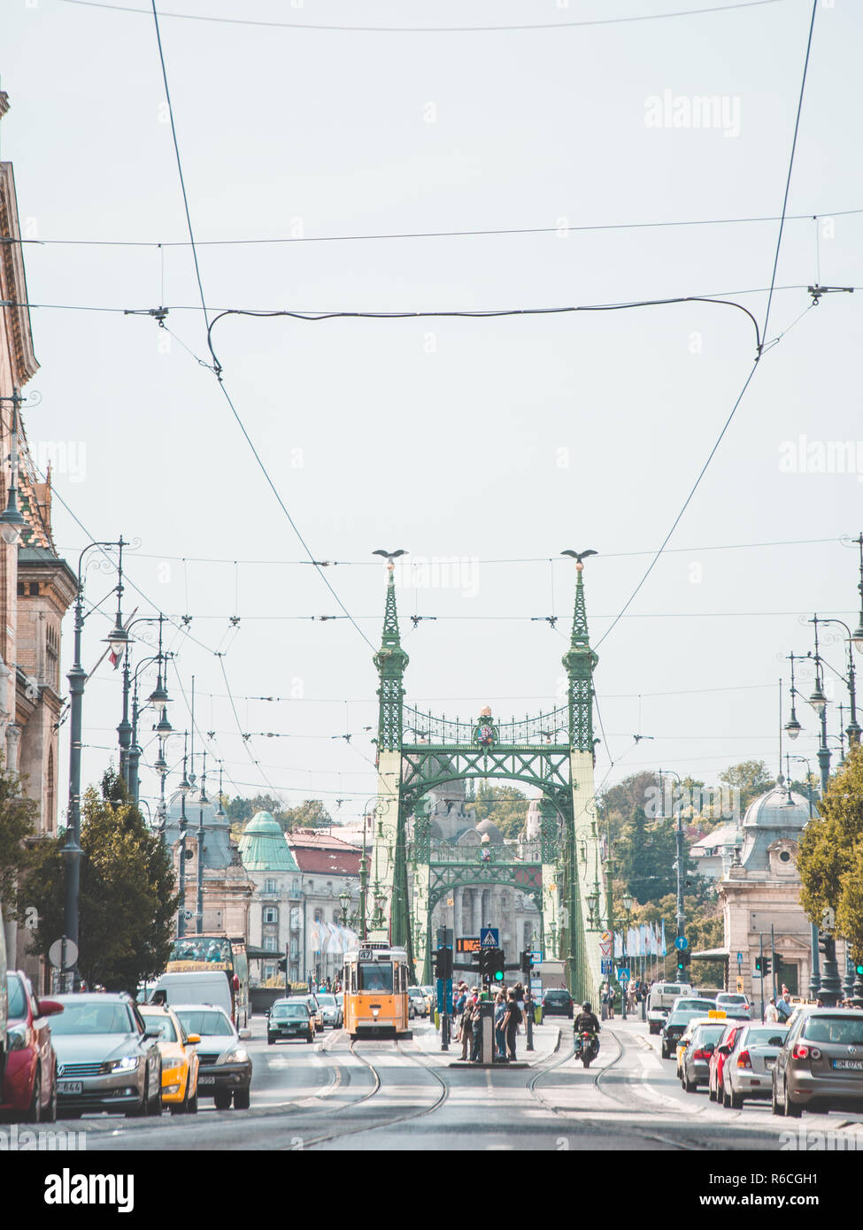 One of the many bridges of Budapest, made of steel. Stock Photo