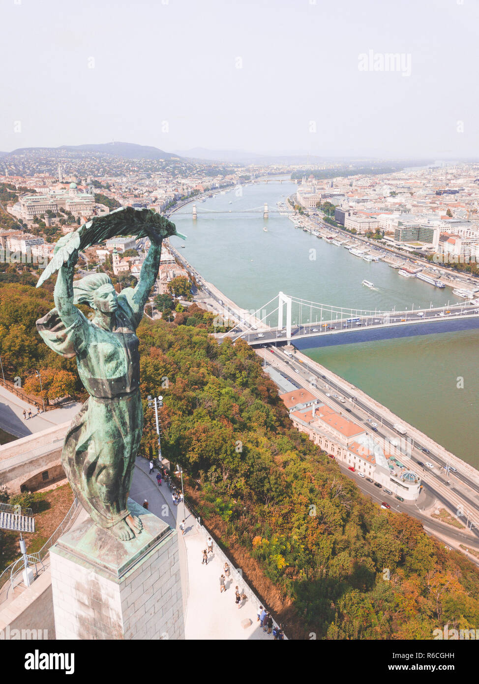 Statue of Liberty in Budapest. Cool bridges over the Danube. Stock Photo