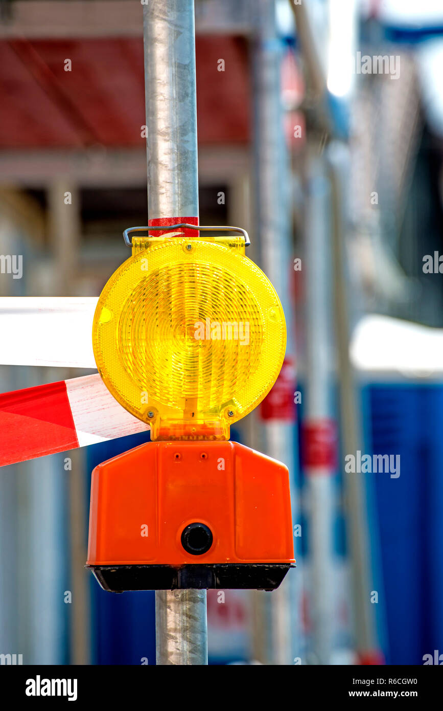 Construction Area With Signal Lamp Stock Photo