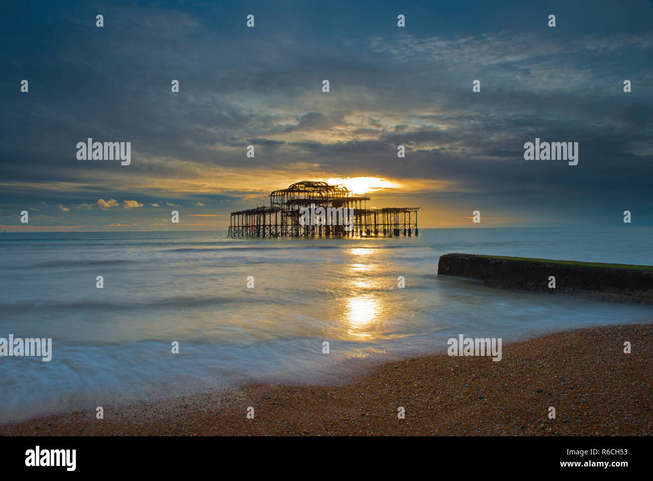 West Pier at sunset, Brighton, Hove, East Sussex, England, Uk, Gb Stock ...